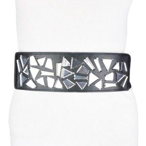 BCBG WAIST BELT BLACK WIDE CRYSTAL FAUX LEATHER